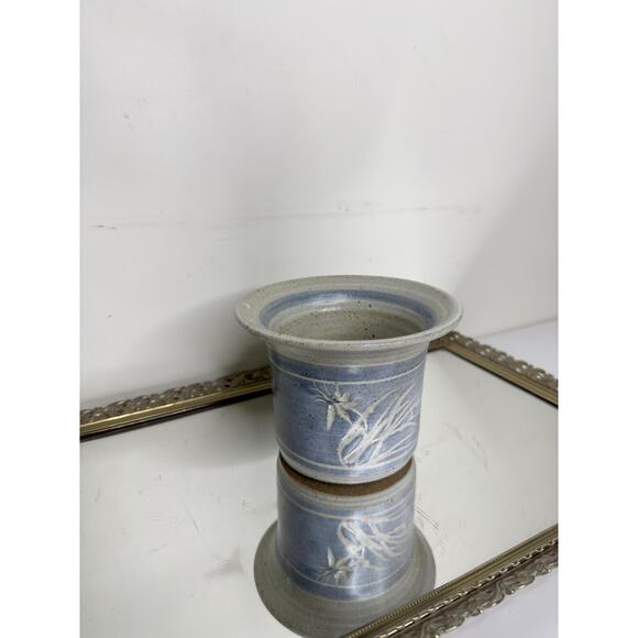 Vintage Studio Art Pottery Utensil Container, Light blue Floral Design Studio Po - Picture 2 of 8